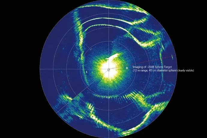 Imaging of -20dB Sphere Target (72 m range, 40 cm diameter sphere clearly visible)-MiniUAC-700M    Mechanical Scanning Sonar 700kHz 